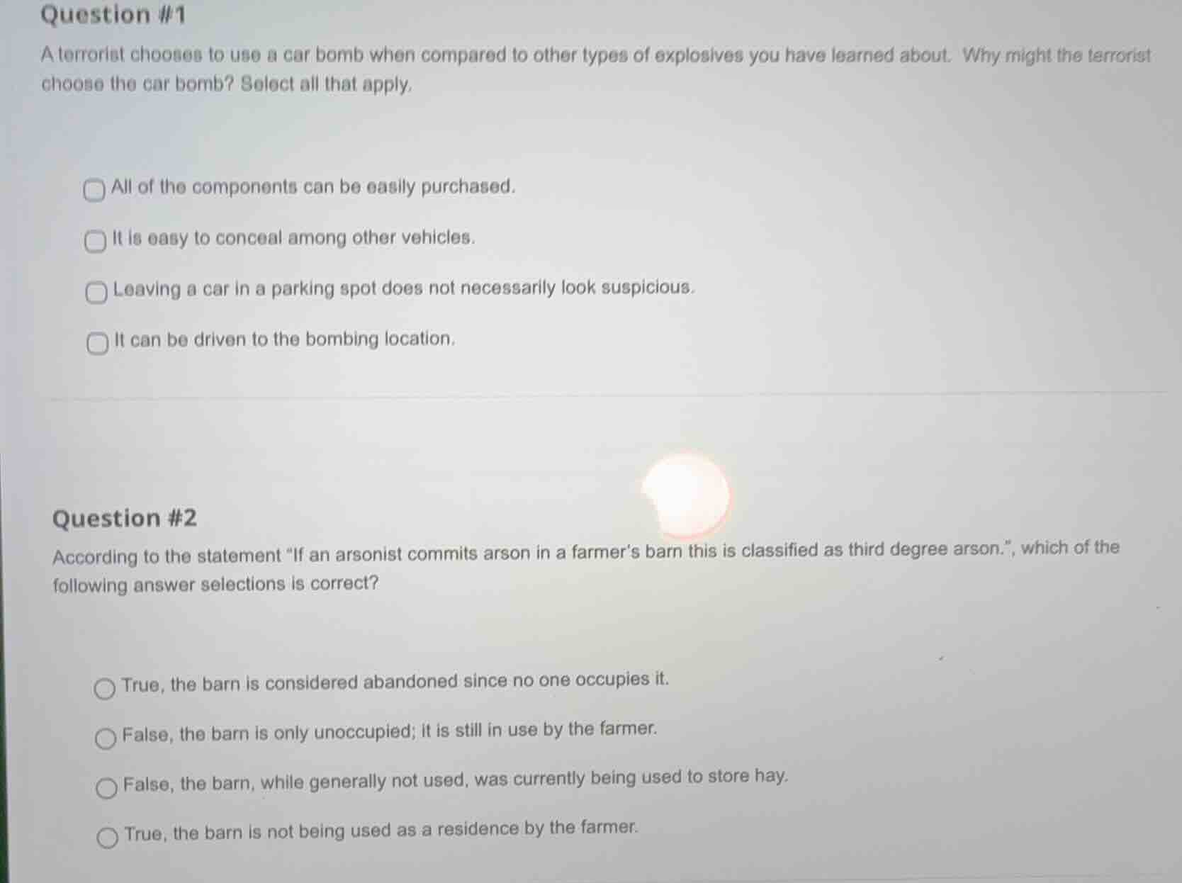 question #1 a terrorist chooses to use a car bomb when compared to othe…