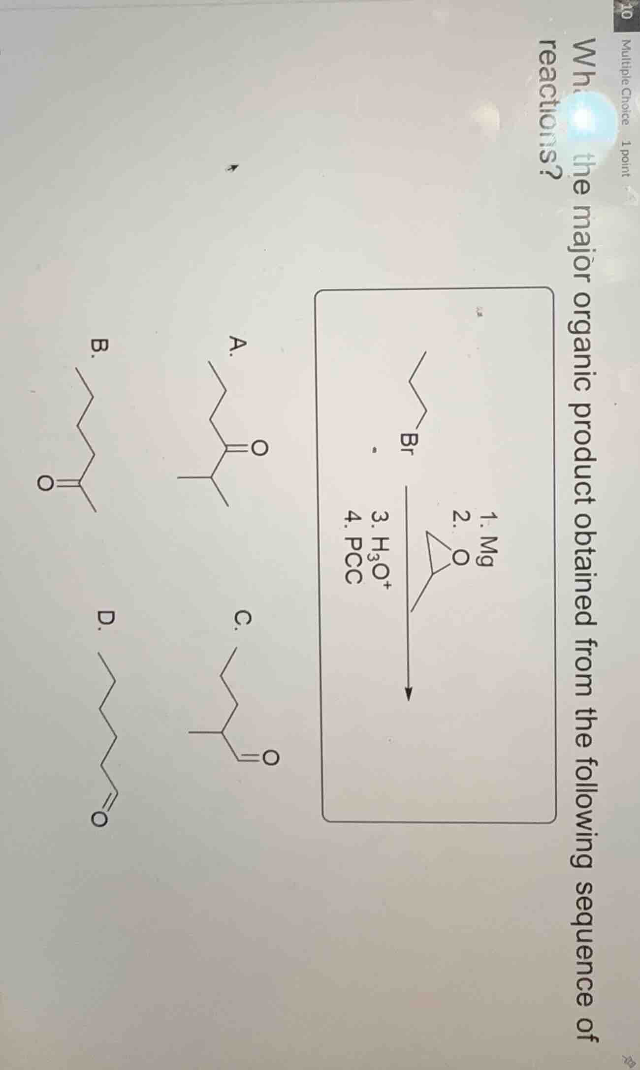 multiple choice 1 point what is the major organic product obtained from…
