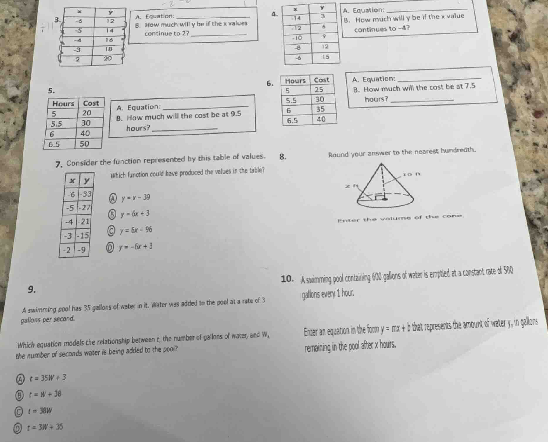 3. | x | y | | -6 | 12 | | -5 | 14 | | -4 | 16 | | -3 | 18 | | -2 | 20 …