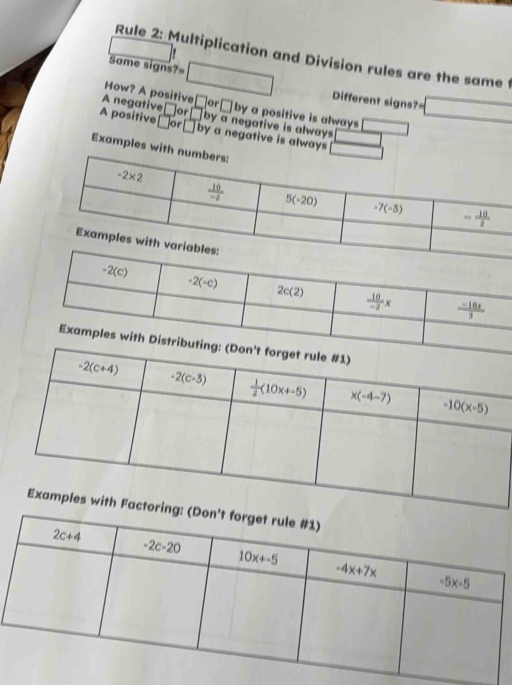 rule 2: multiplication and division rules are the same same signs?= dif…