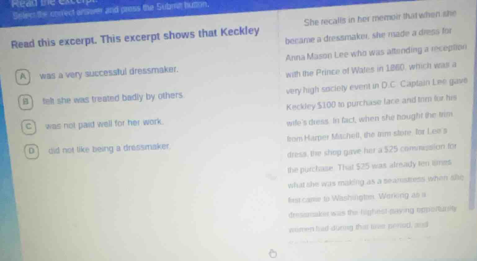read this excerpt. this excerpt shows that keckley a was a very success…