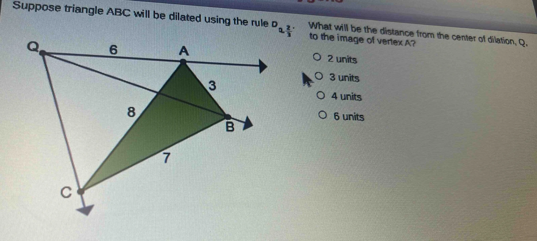 suppose triangle abc will be dilated using the rule $d_{q,\frac{2}{3}}$…
