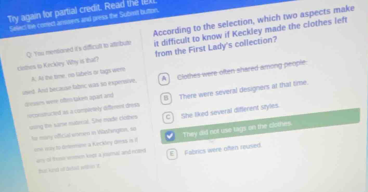 try again for partial credit. read the text. select the correct answers…