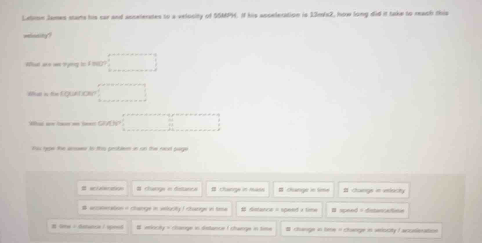 lebron james starts his car and accelerates to a velocity of 30mph. if …
