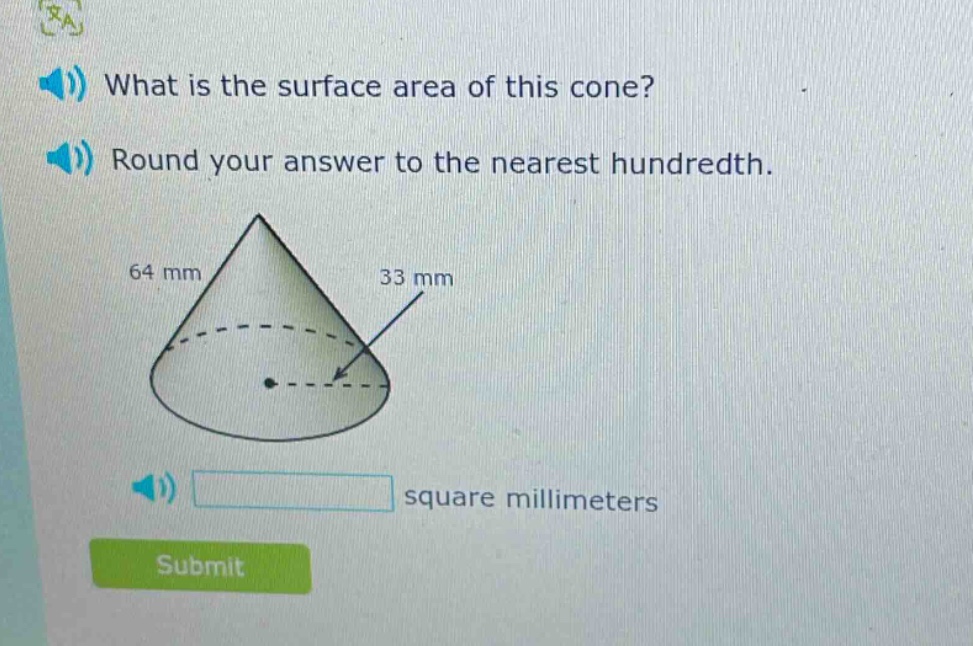what is the surface area of this cone? round your answer to the nearest…