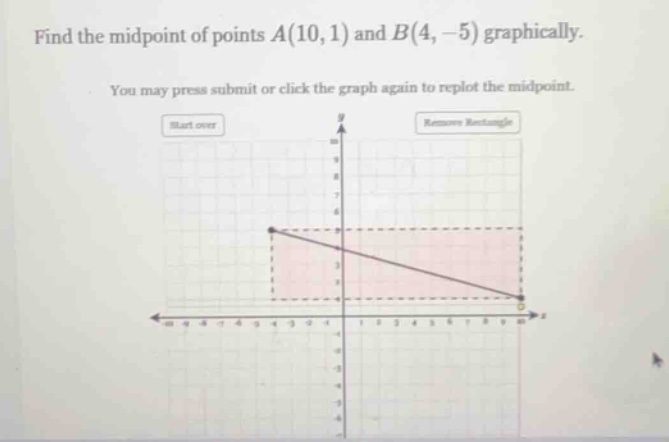 find the midpoint of points a(10,1) and b(4,−5) graphically. you may pr…