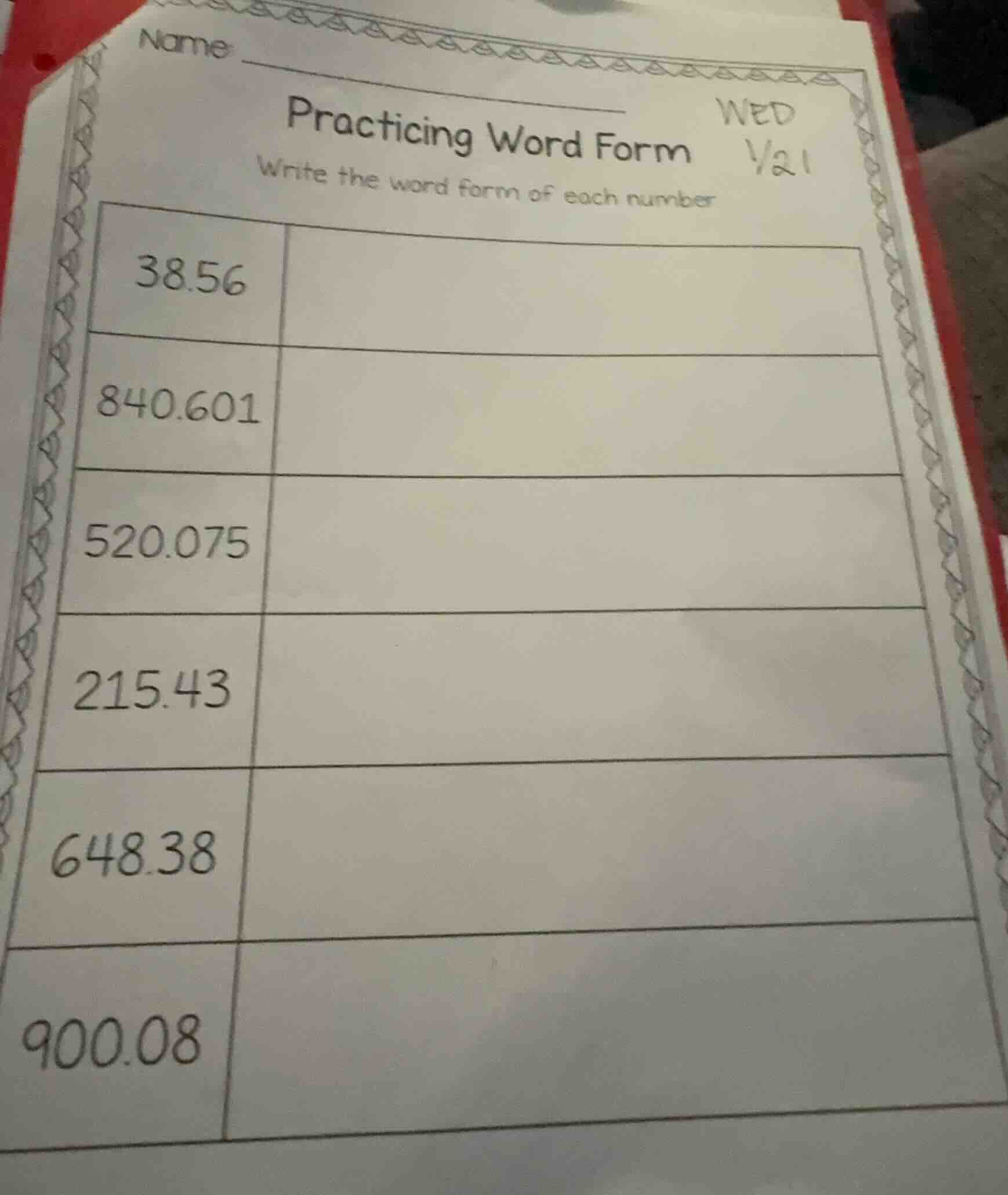 name wed practicing word form 1/21 write the word form of each number 3…