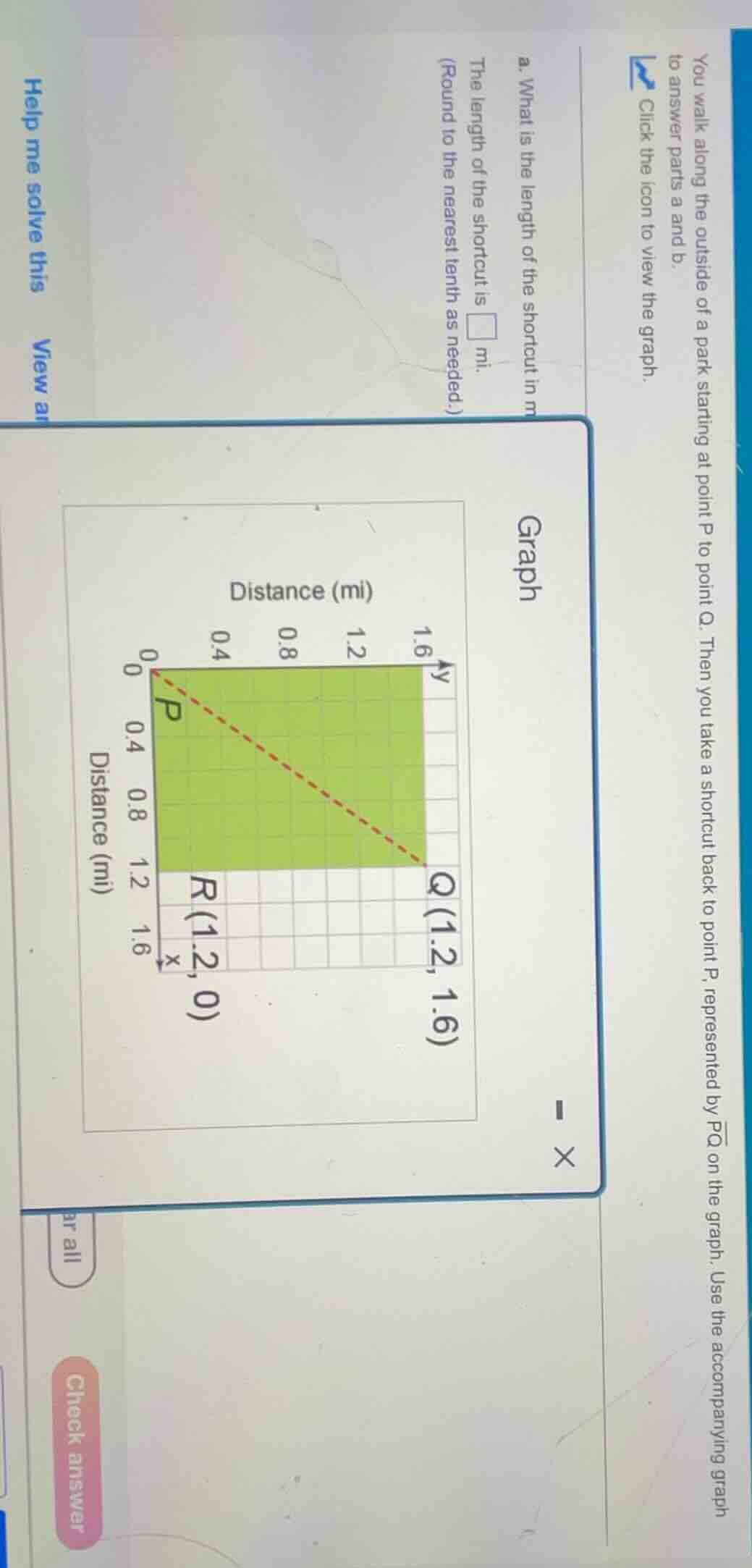 you walk along the outside of a park starting at point p to point q. th…