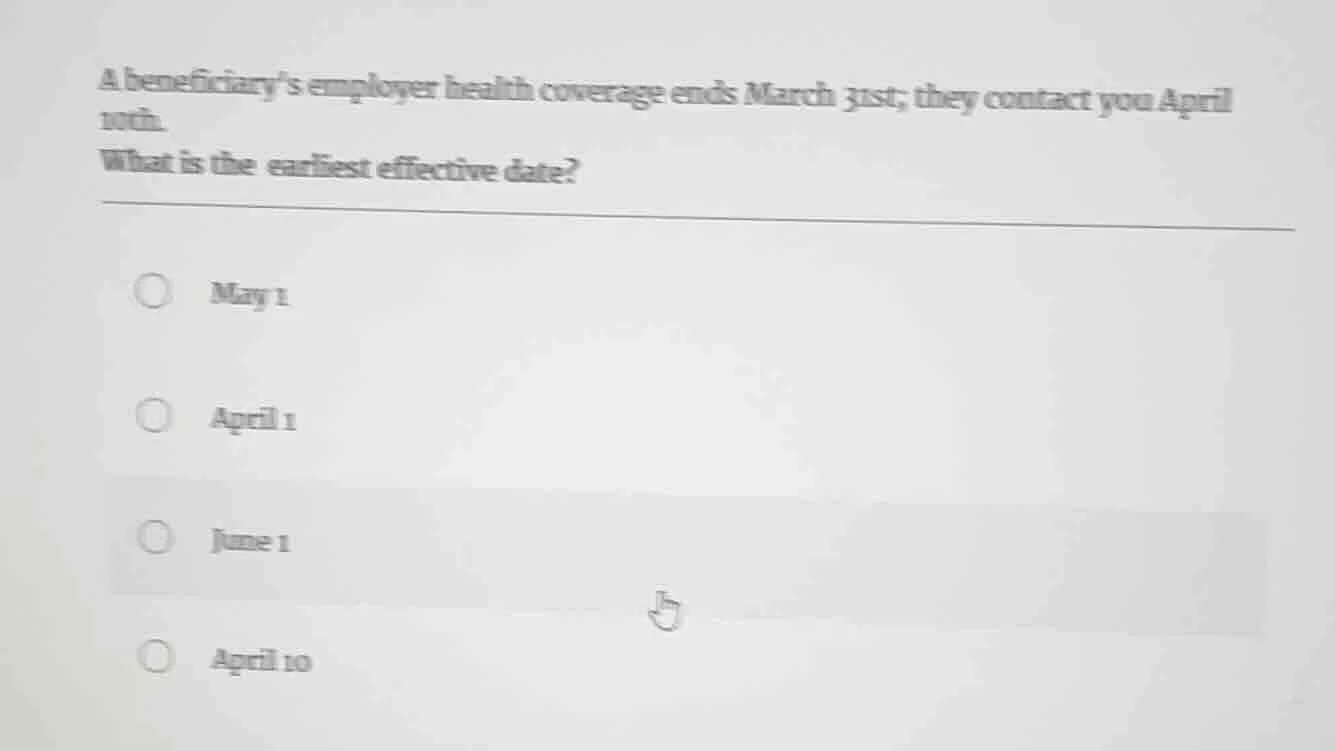 a beneficiarys employer health coverage ends march 31st; they contact y…