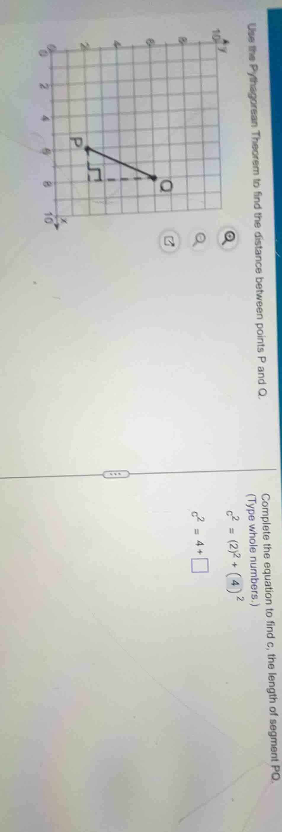 use the pythagorean theorem to find the distance between points p and q…
