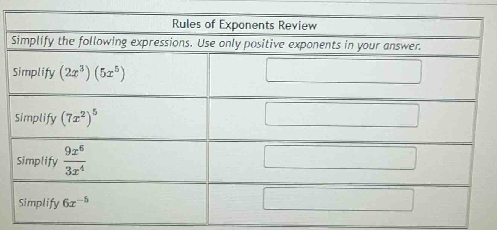 rules of exponents review simplify the following expressions. use only …