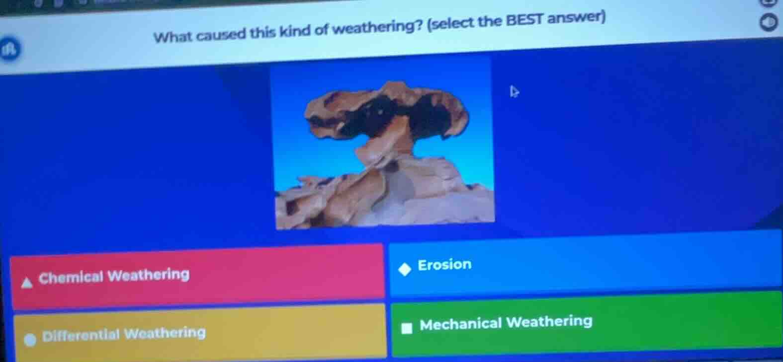 what caused this kind of weathering? (select the best answer) chemical …