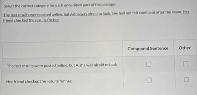 select the correct category for each underlined part of the passage. th…