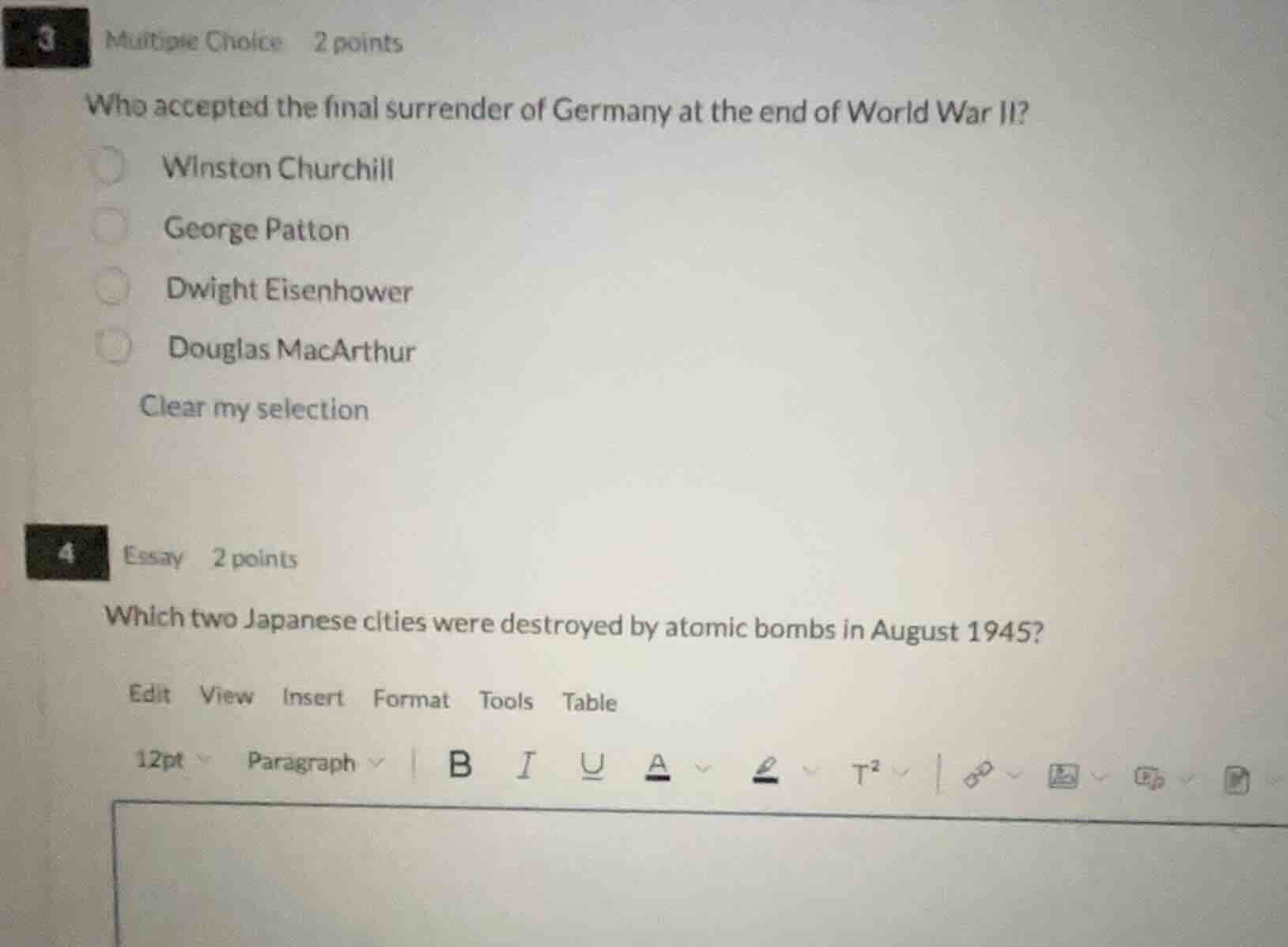 3 multiple choice 2 points who accepted the final surrender of germany …