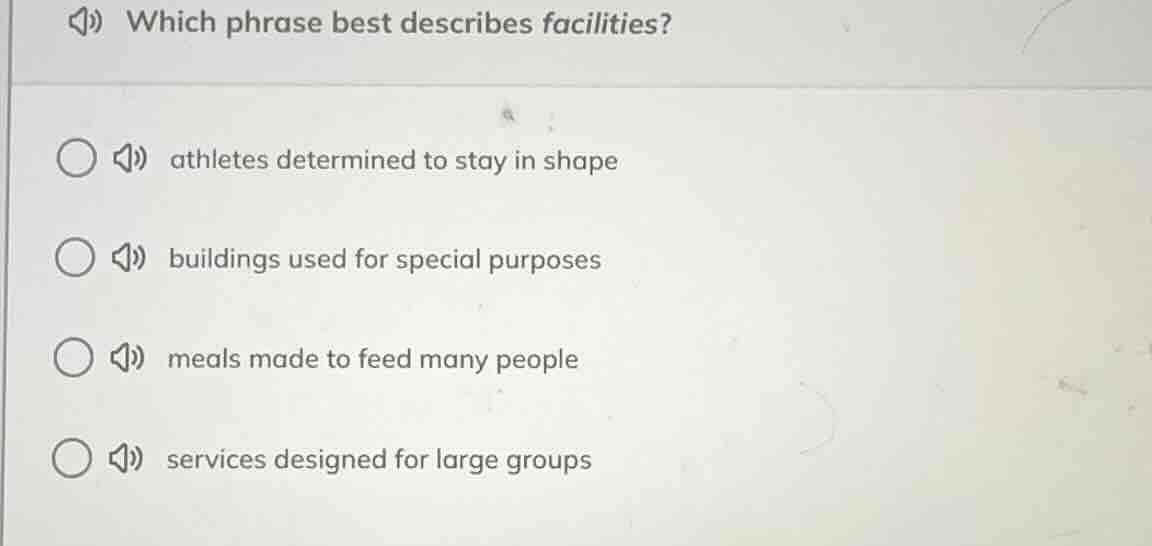 which phrase best describes facilities? athletes determined to stay in …