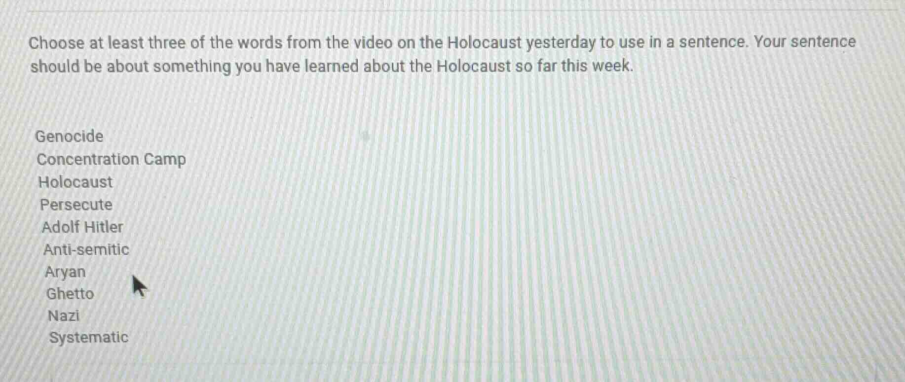 choose at least three of the words from the video on the holocaust yest…
