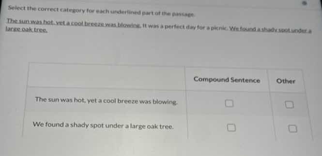 select the correct category for each underlined part of the passage. th…