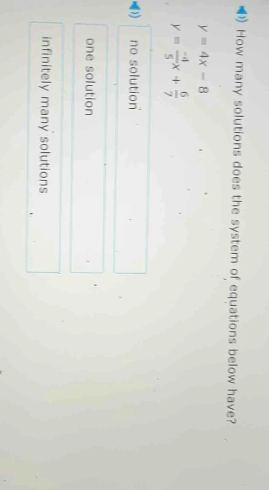 how many solutions does the system of equations below have? y = 4x - 8 …