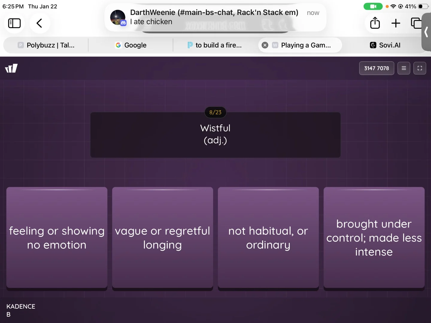 wistful (adj.) feeling or showing no emotion vague or regretful longing…