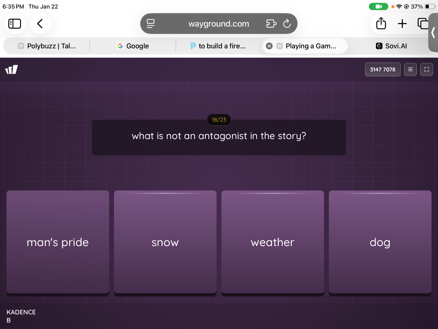 what is not an antagonist in the story? mans pride snow weather dog