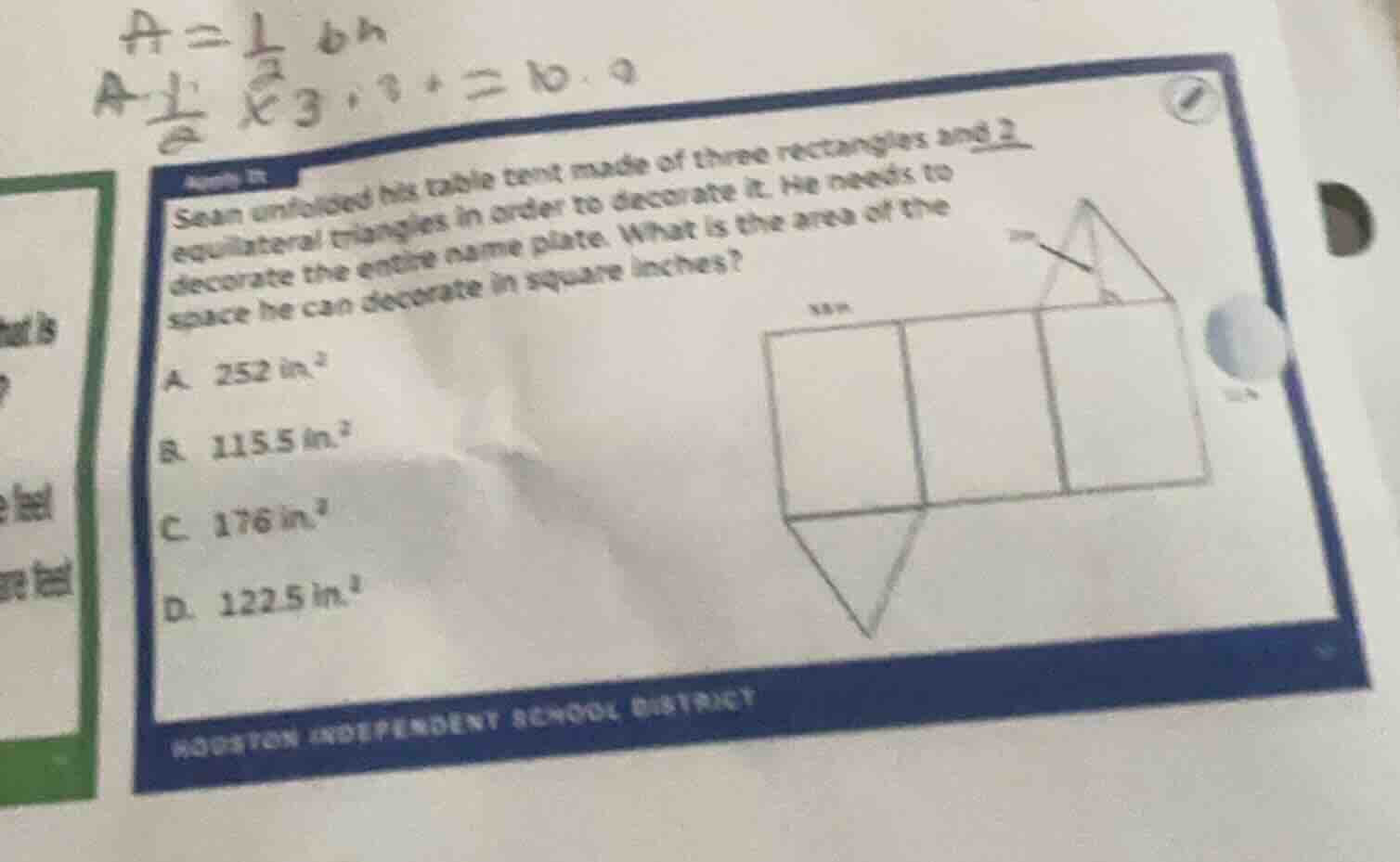 sean unfolded his table tent made of three rectangles and 2 equilateral…