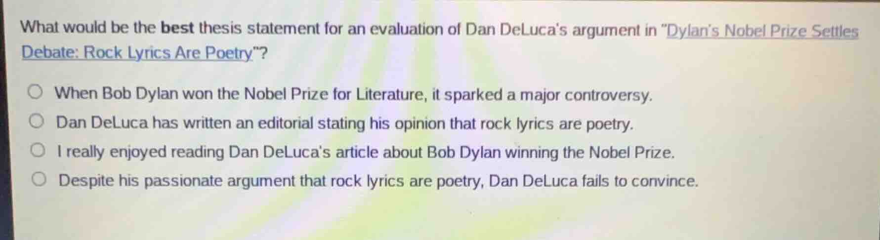 what would be the best thesis statement for an evaluation of dan deluca…