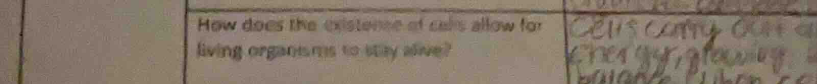 how does the existence of cells allow for living organisms to stay aliv…