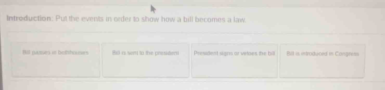 introduction: put the events in order to show how a bill becomes a law.…