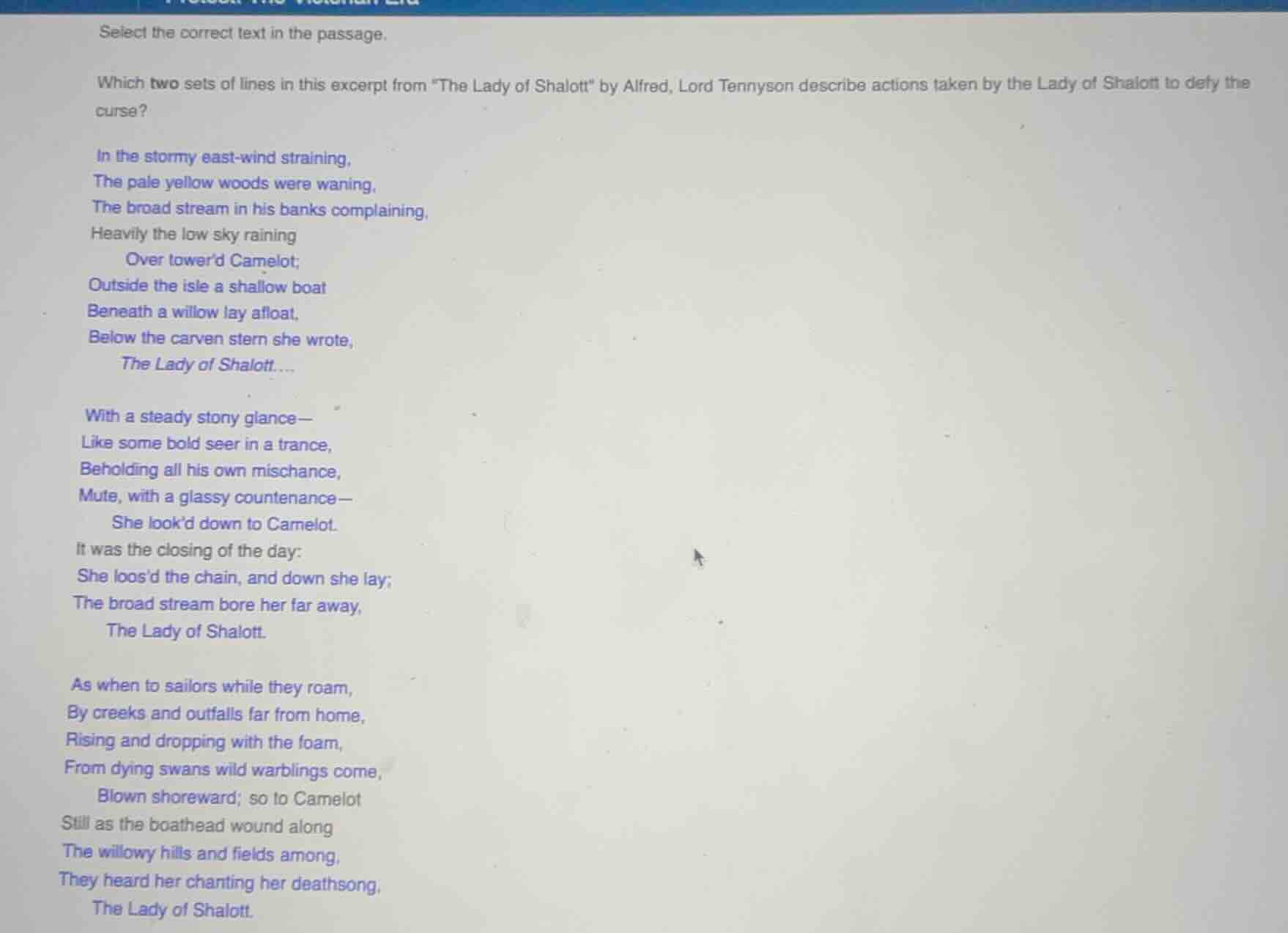 select the correct text in the passage. which two sets of lines in this…