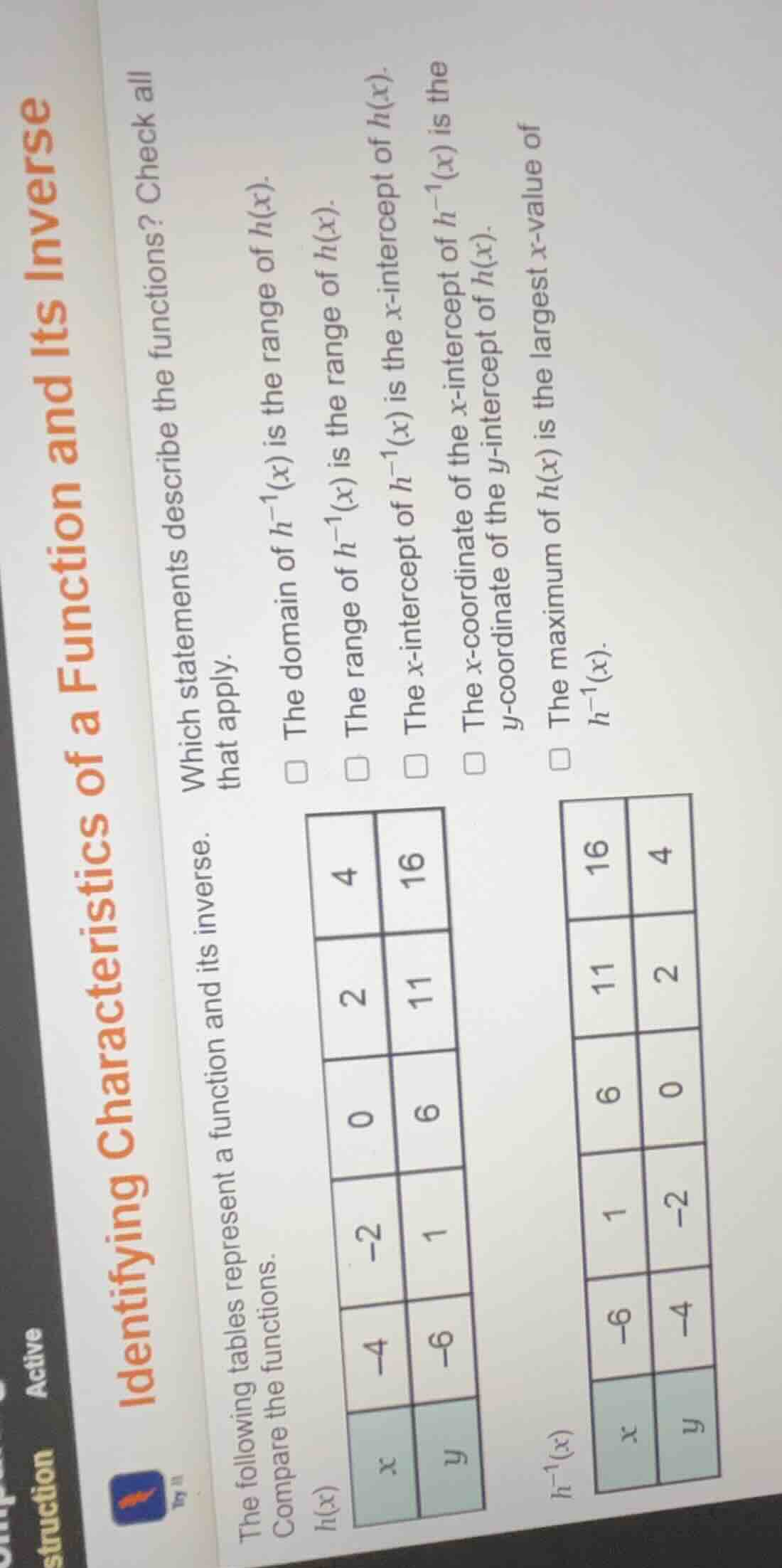 identifying characteristics of a function and its inverse the following…