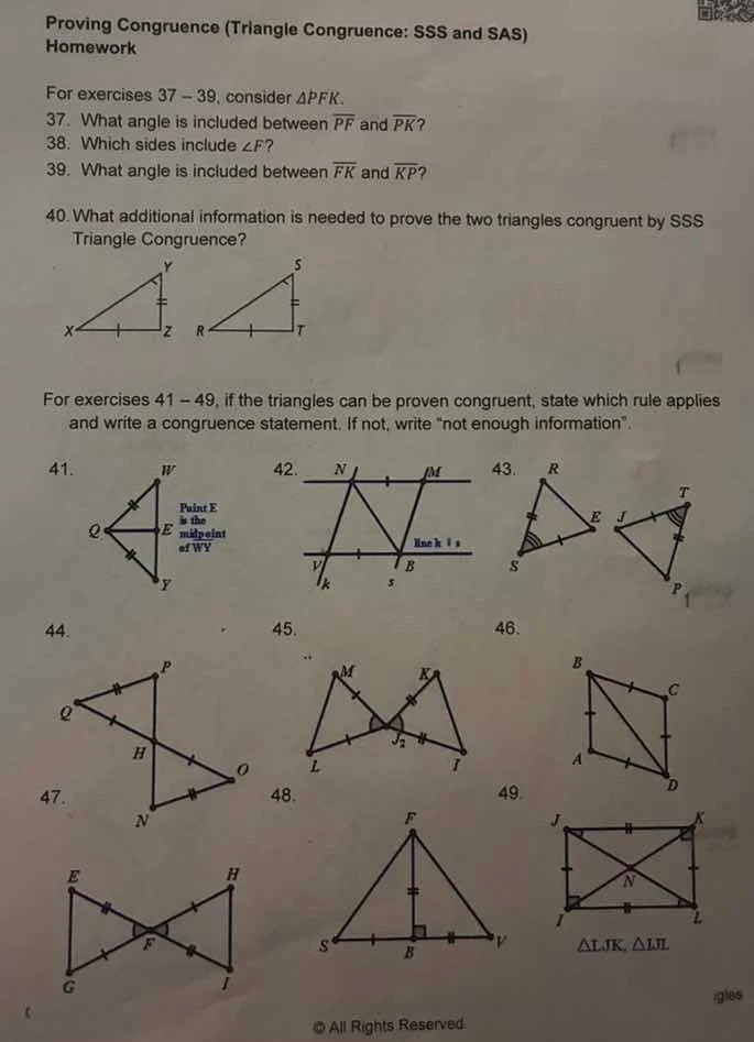 proving congruence (triangle congruence: sss and sas) homework for exer…