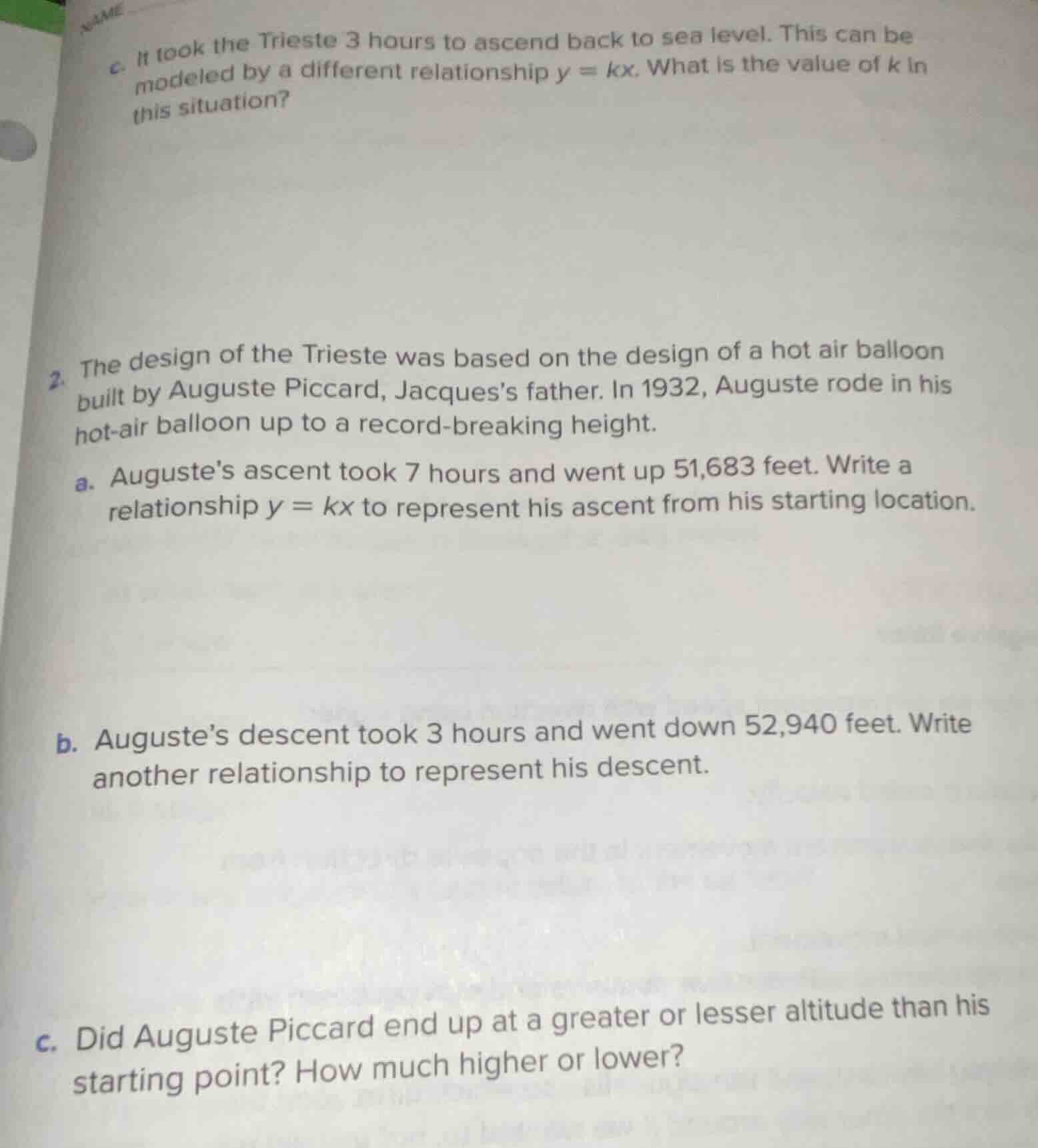 c. it took the trieste 3 hours to ascend back to sea level. this can be…