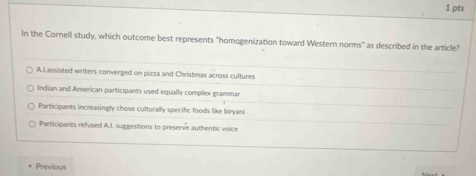 in the cornell study, which outcome best represents \homogenization tow…