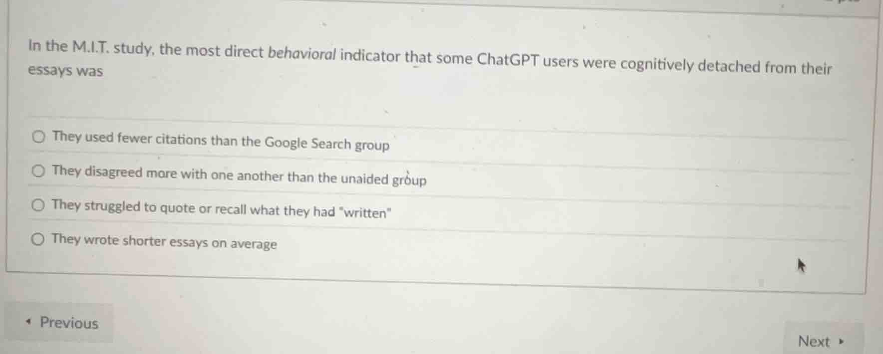 in the m.i.t. study, the most direct behavioral indicator that some cha…