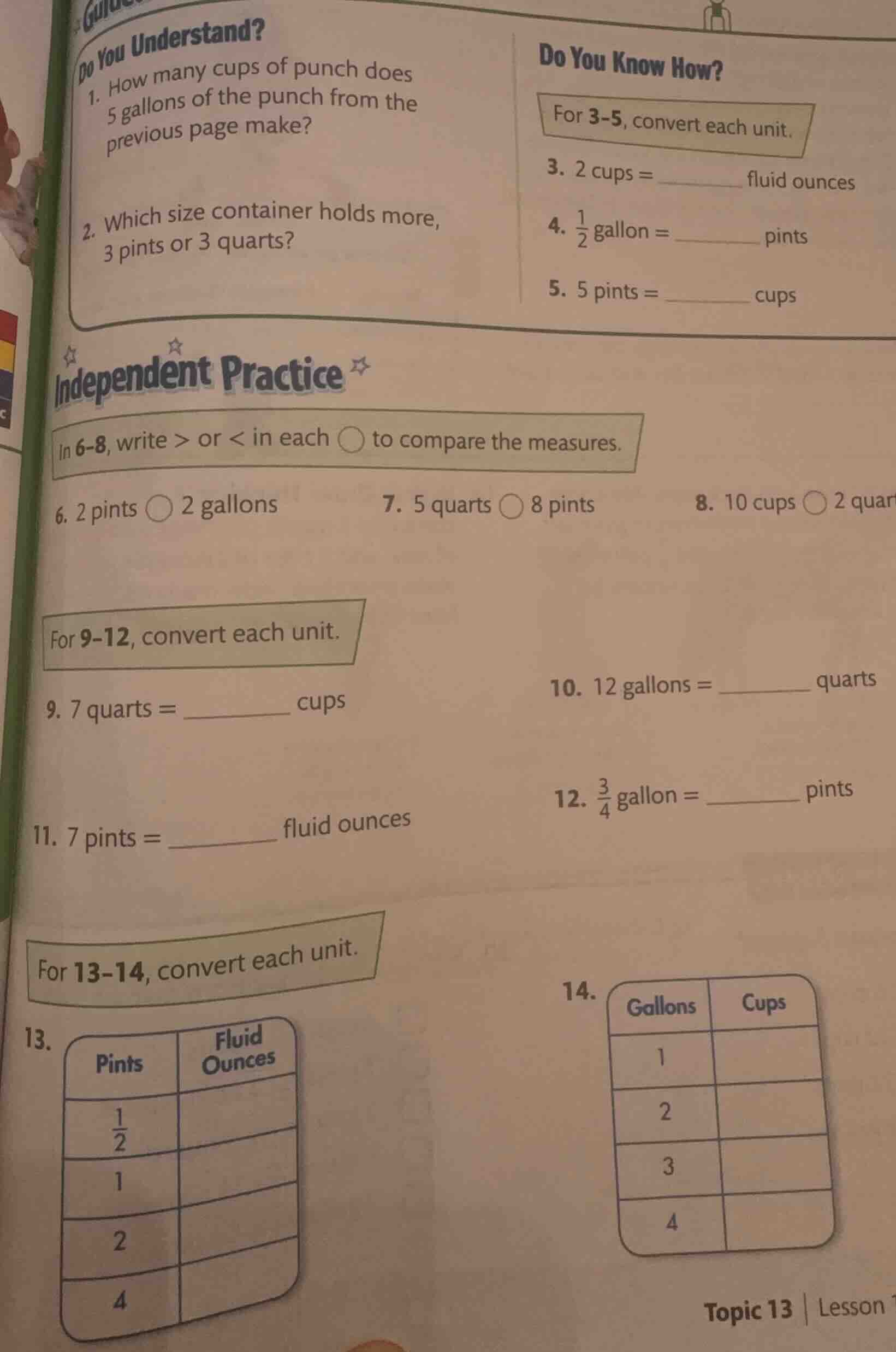 do you understand? 1. how many cups of punch does 5 gallons of the punc…