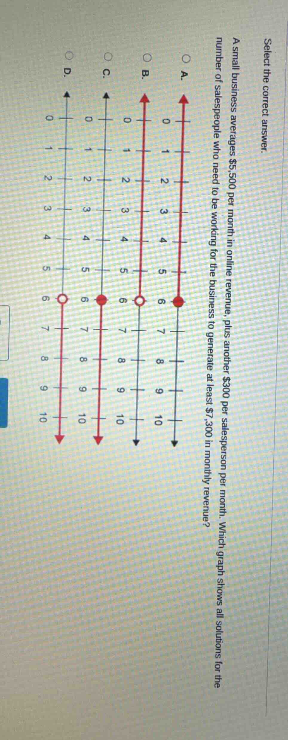 select the correct answer. a small business averages $5,500 per month i…