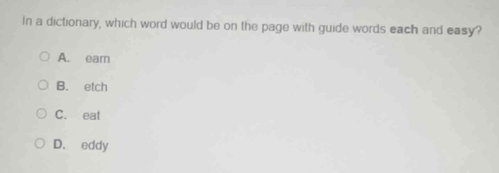 in a dictionary, which word would be on the page with guide words each …