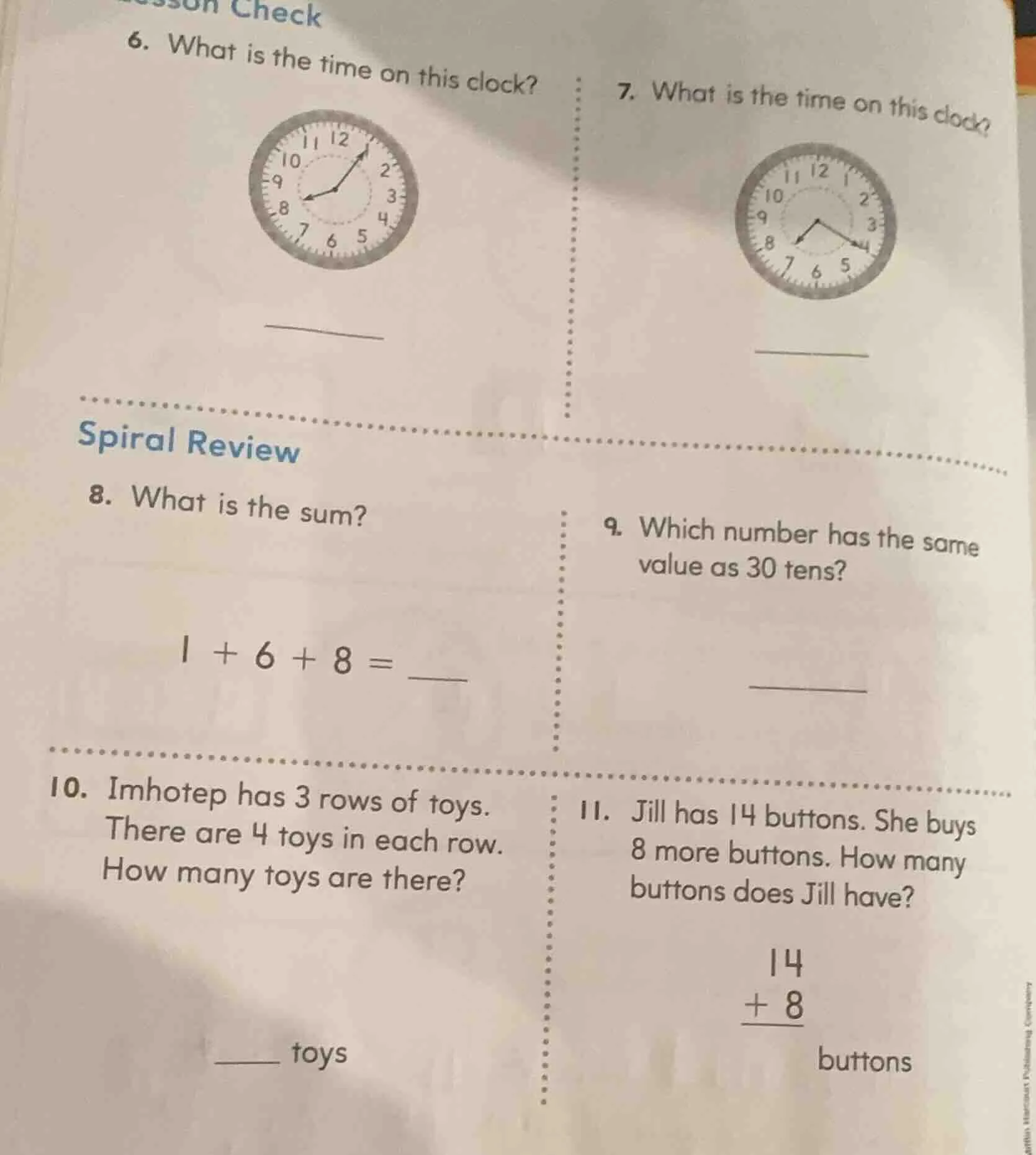 6. what is the time on this clock? 7. what is the time on this clock? s…