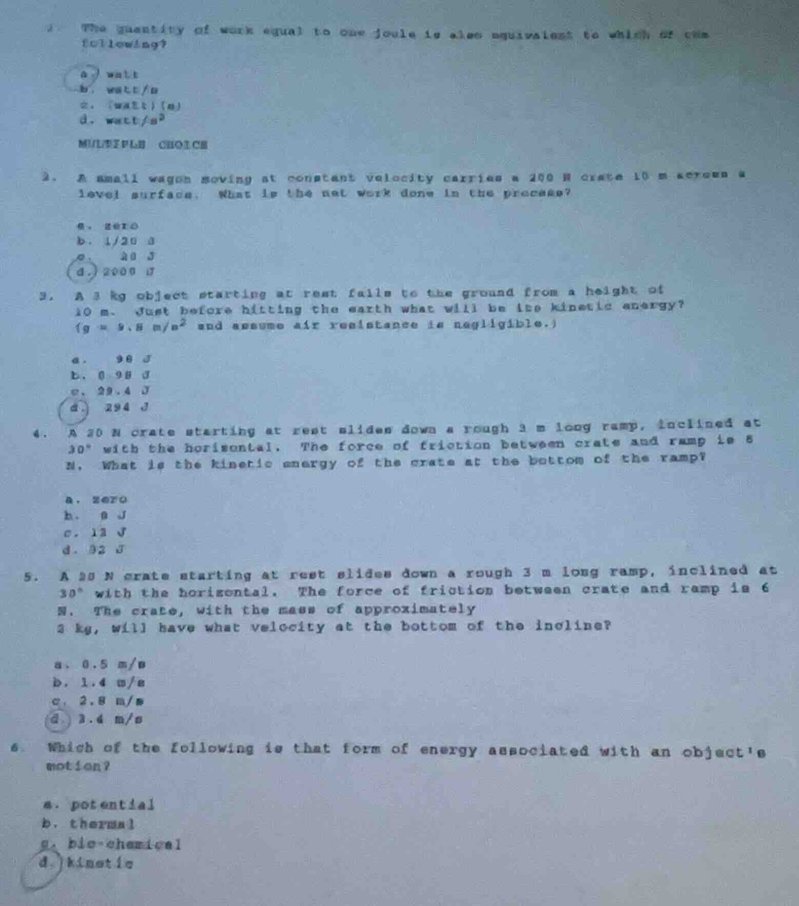 1. the quantity of work equal to one joule is also equivalent to which …