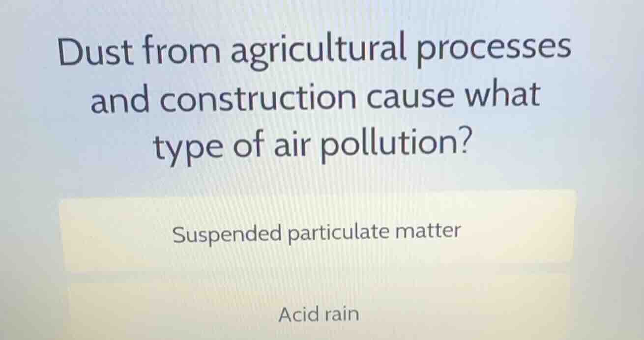 dust from agricultural processes and construction cause what type of ai…