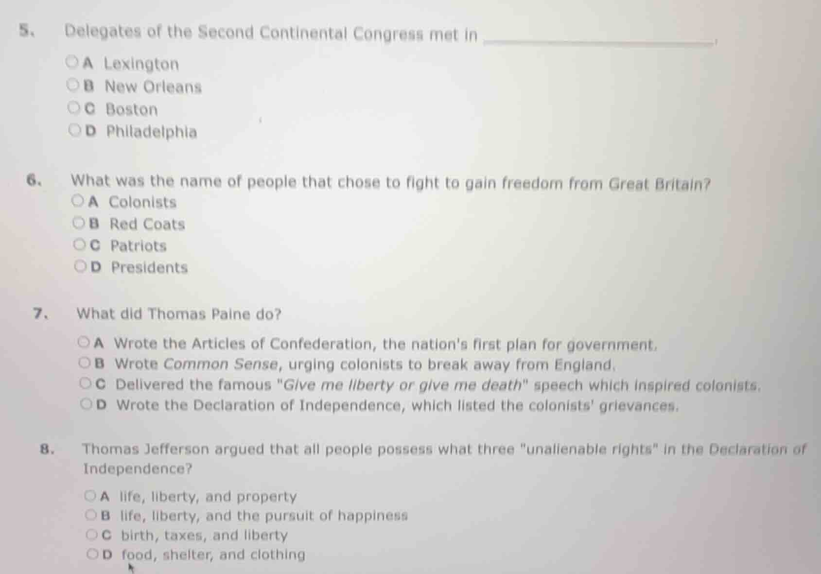 5. delegates of the second continental congress met in ______. a lexing…