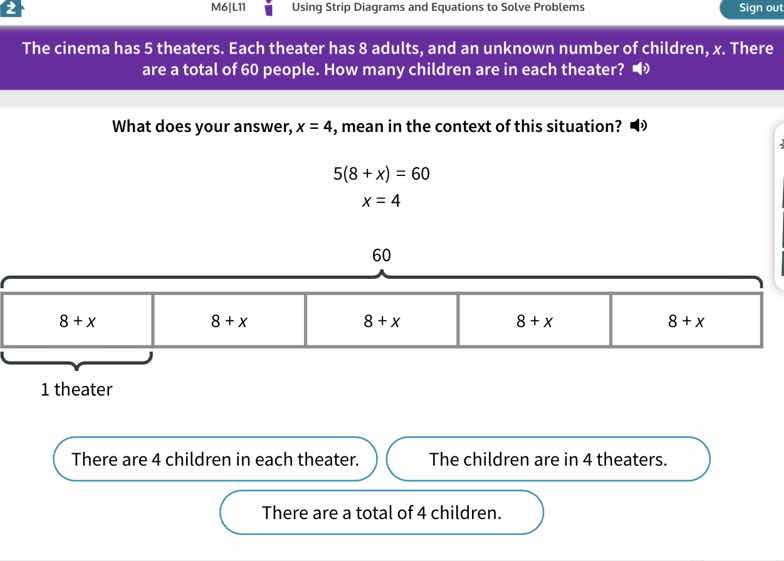 the cinema has 5 theaters. each theater has 8 adults, and an unknown nu…