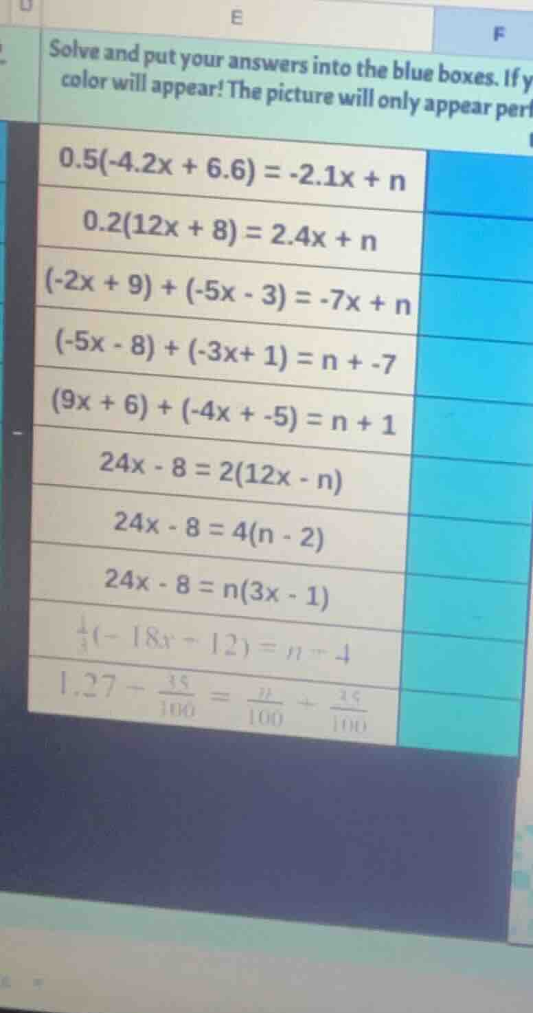 solve and put your answers into the blue boxes. if y color will appear!…