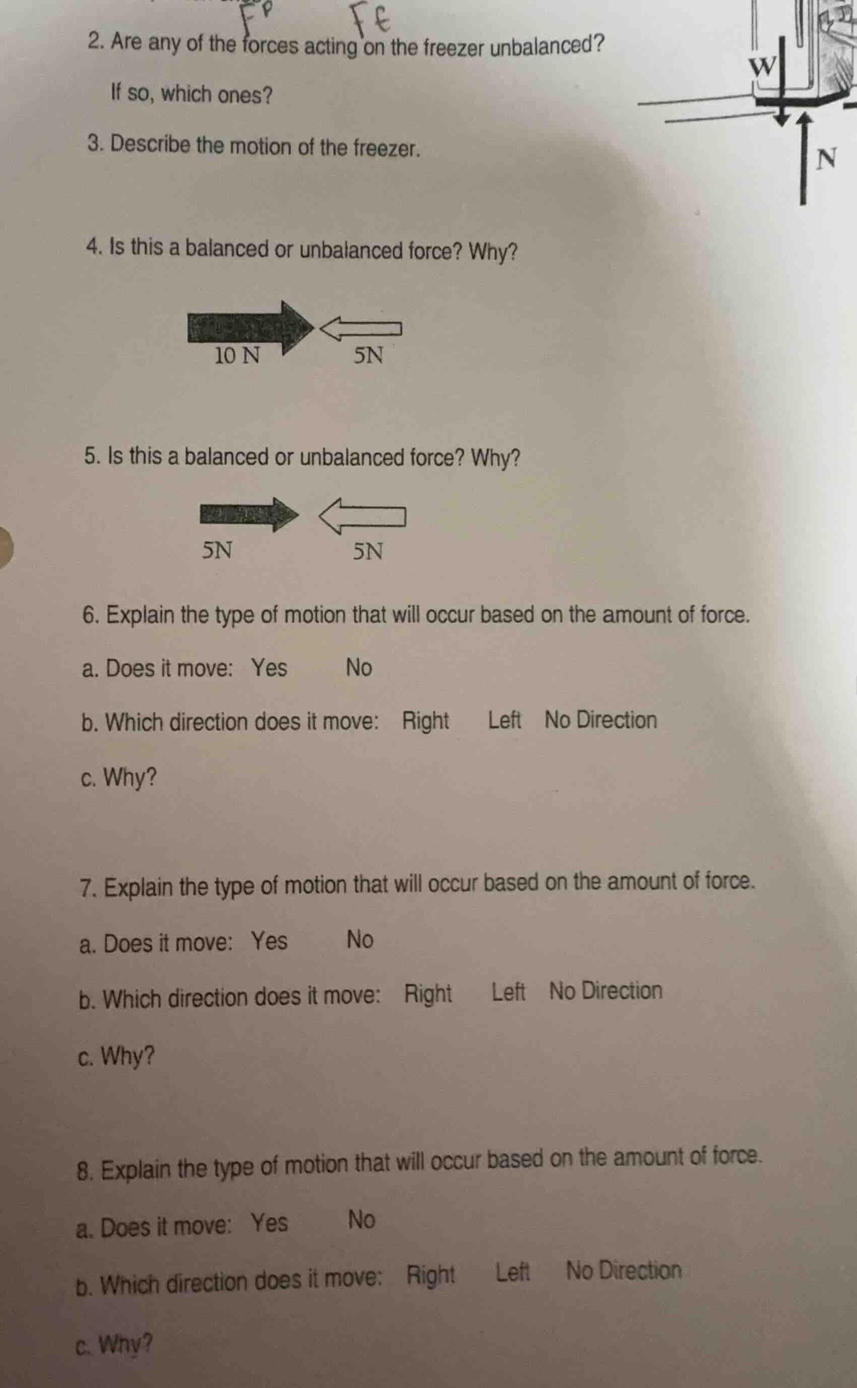 2. are any of the forces acting on the freezer unbalanced? if so, which…