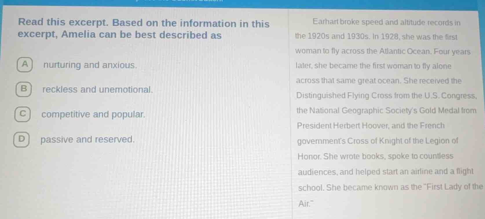 read this excerpt. based on the information in this excerpt, amelia can…