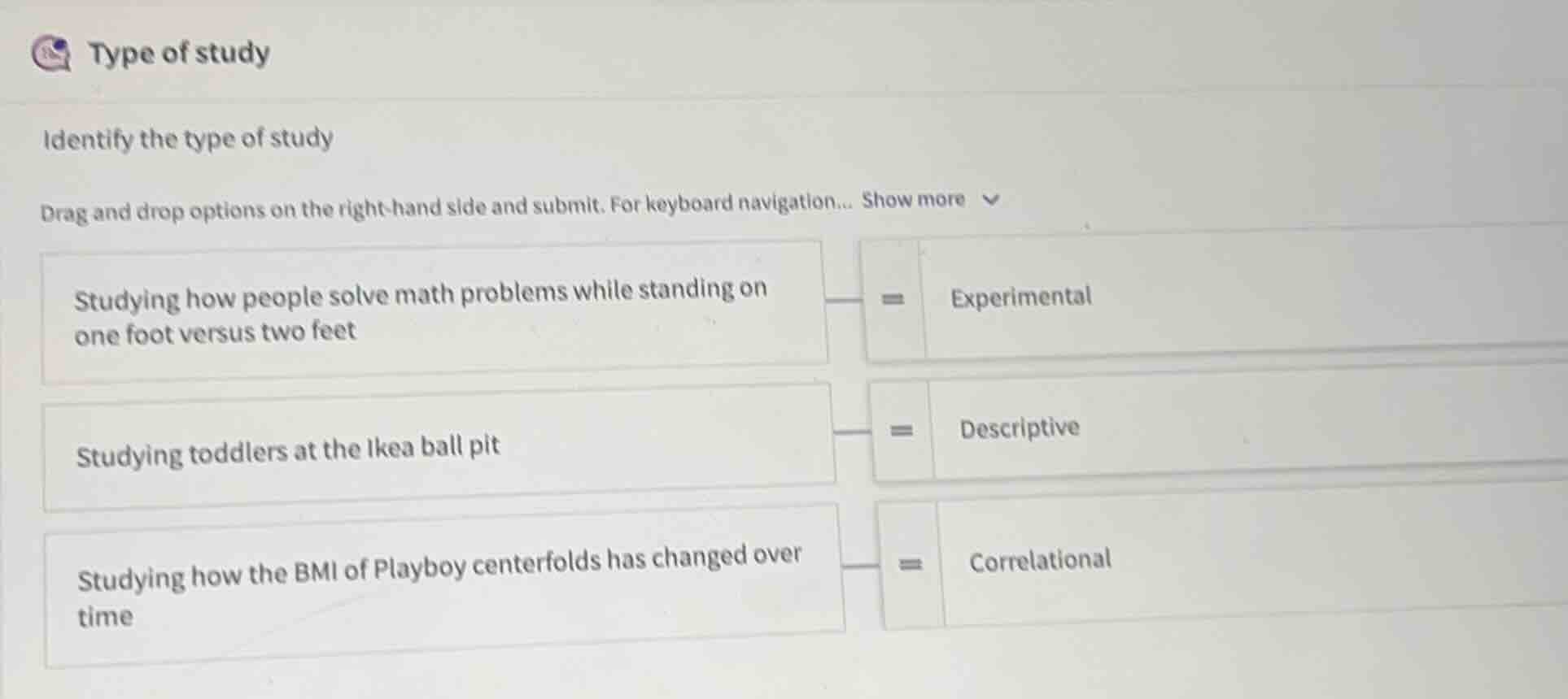 type of study identify the type of study drag and drop options on the r…