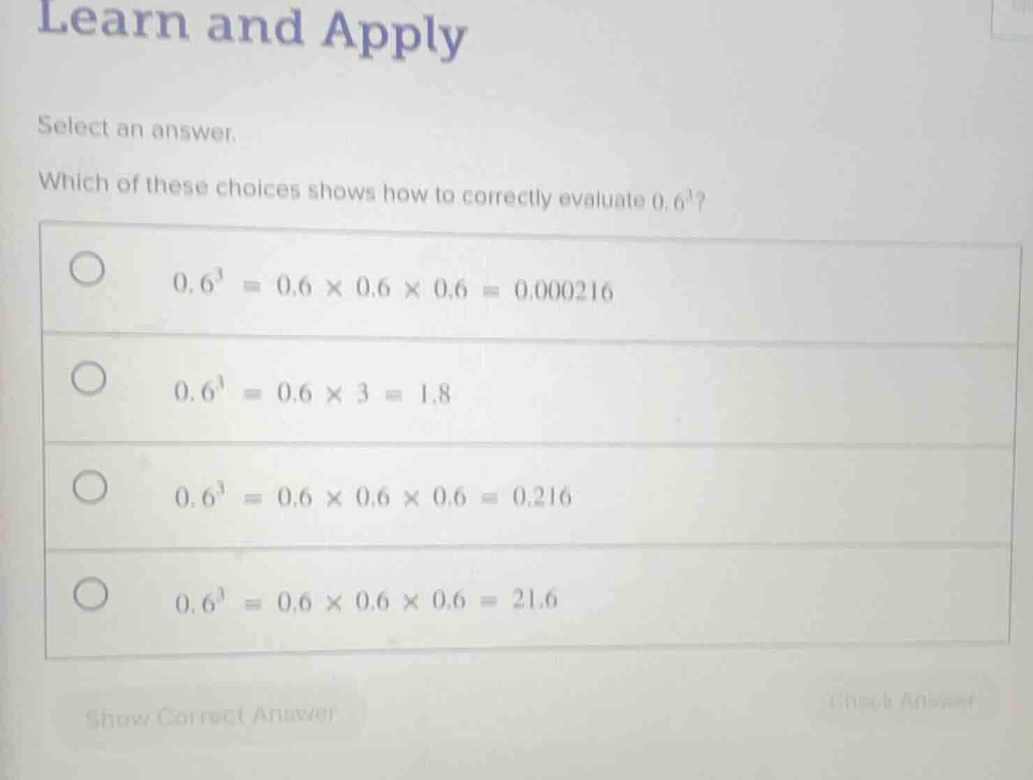 learn and apply select an answer. which of these choices shows how to c…