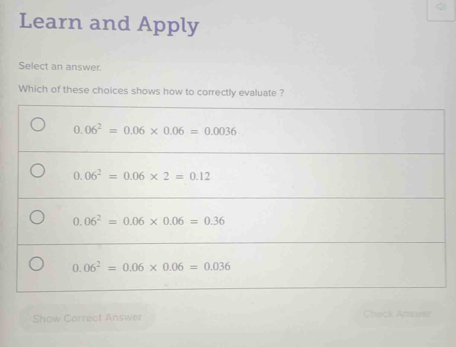 learn and apply select an answer. which of these choices shows how to c…