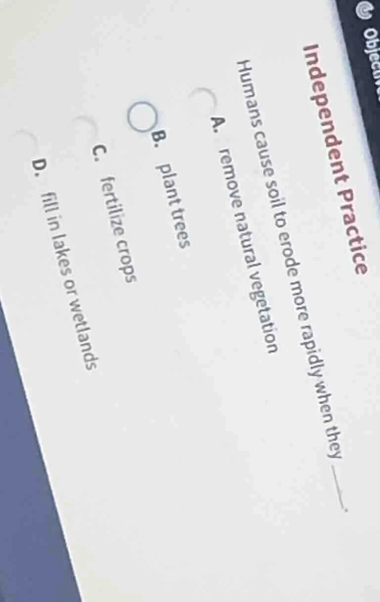 independent practice humans cause soil to erode more rapidly when they …