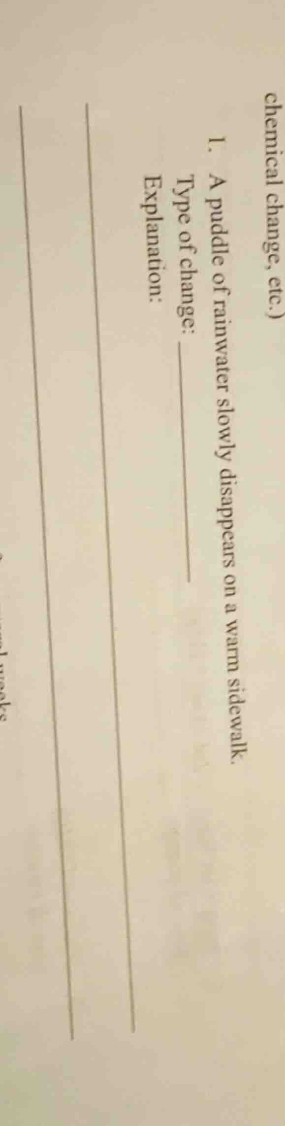 1. a puddle of rainwater slowly disappears on a warm sidewalk. type of …